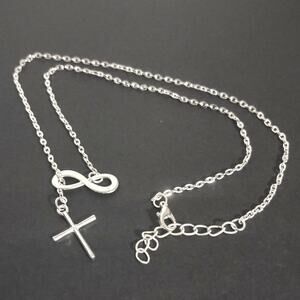 Silver Infinity Cross Necklace Jesus Christian Catholic Valentines Birthday NEW!